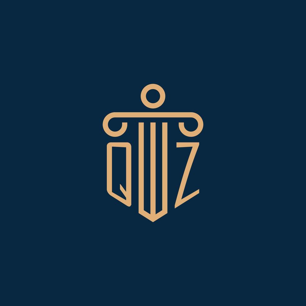 inicial qz para el logotipo del bufete de abogados, logotipo de abogado con pilar vector