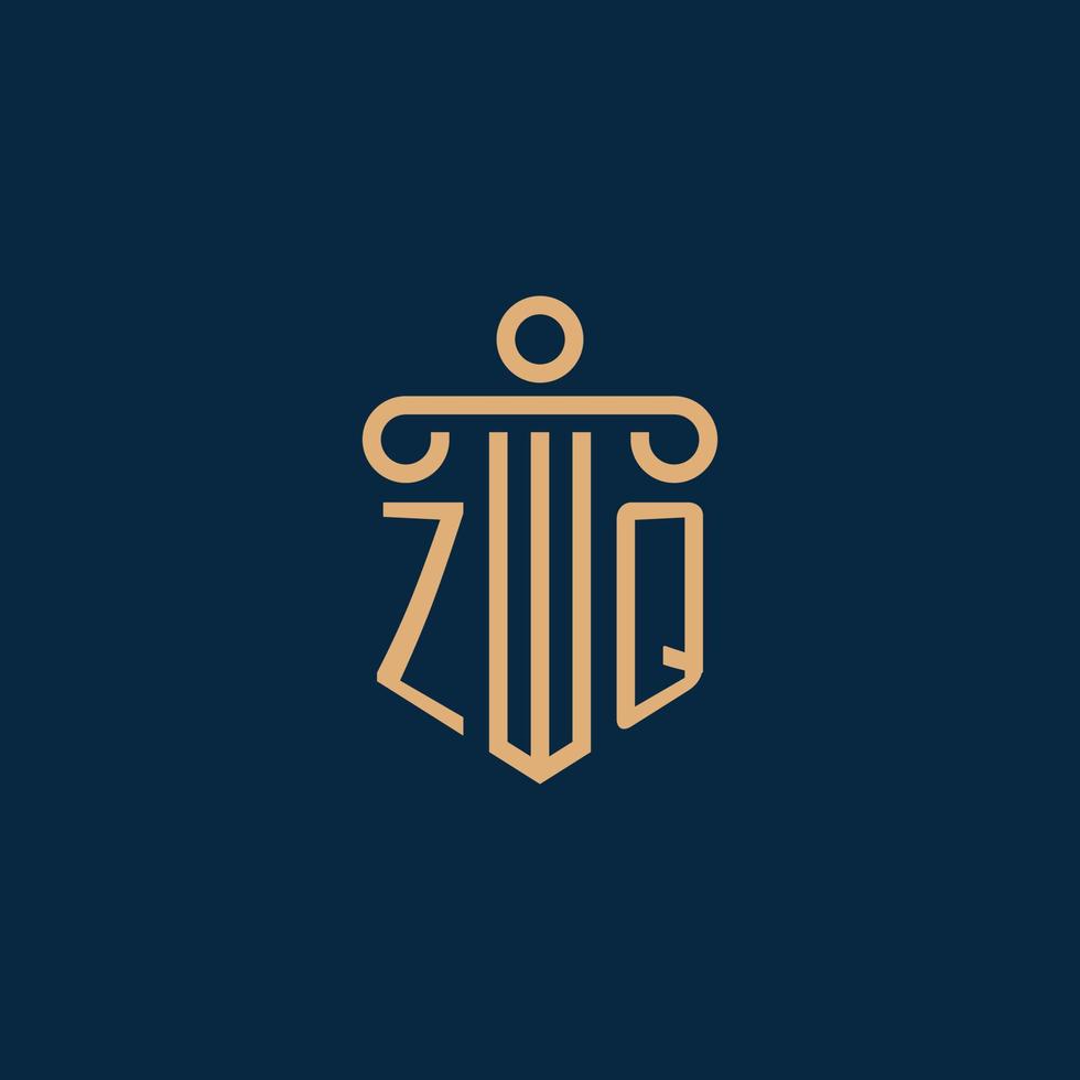 inicial zq para el logotipo del bufete de abogados, logotipo de abogado con pilar vector