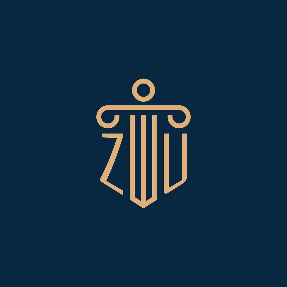 ZU initial for law firm logo, lawyer logo with pillar vector