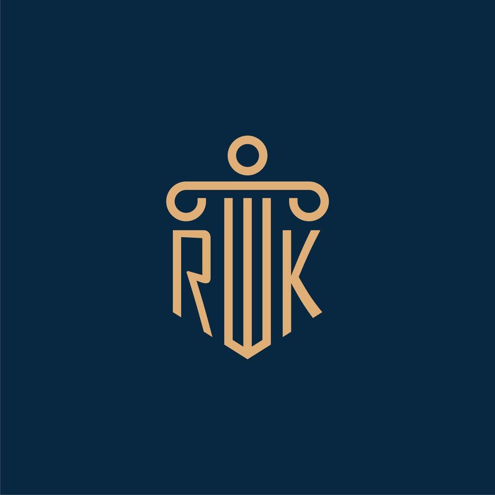 rk inicial para logotipo de bufete de abogados, logotipo de abogado con pilar vector