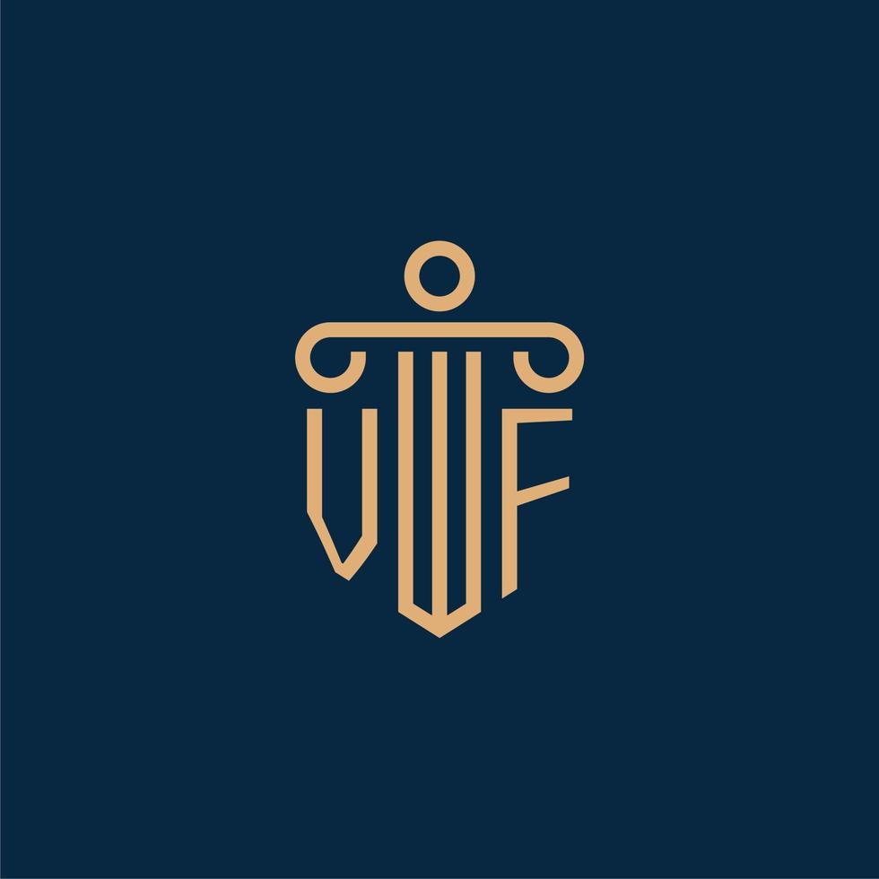 vf inicial para el logotipo de la firma de abogados, logotipo de abogado con pilar vector