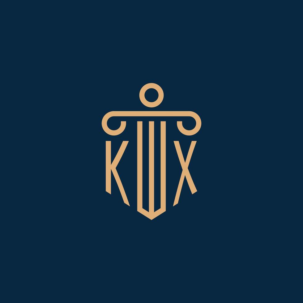 kx inicial para el logotipo del bufete de abogados, logotipo de abogado con pilar vector
