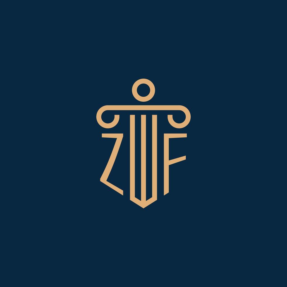 inicial de zf para el logotipo del bufete de abogados, logotipo de abogado con pilar vector