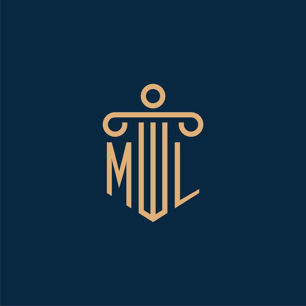 ml inicial para logotipo de bufete de abogados, logotipo de abogado con pilar vector