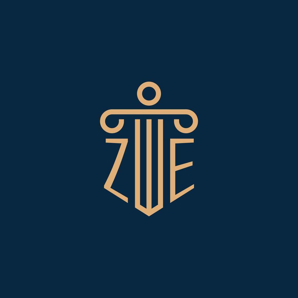 ZE initial for law firm logo, lawyer logo with pillar vector