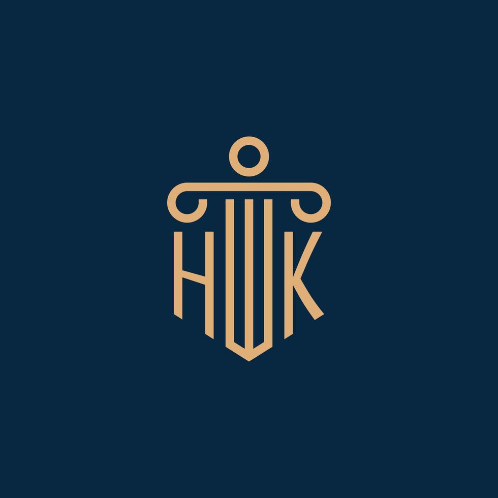 hk inicial para el logotipo del bufete de abogados, logotipo de abogado con pilar vector