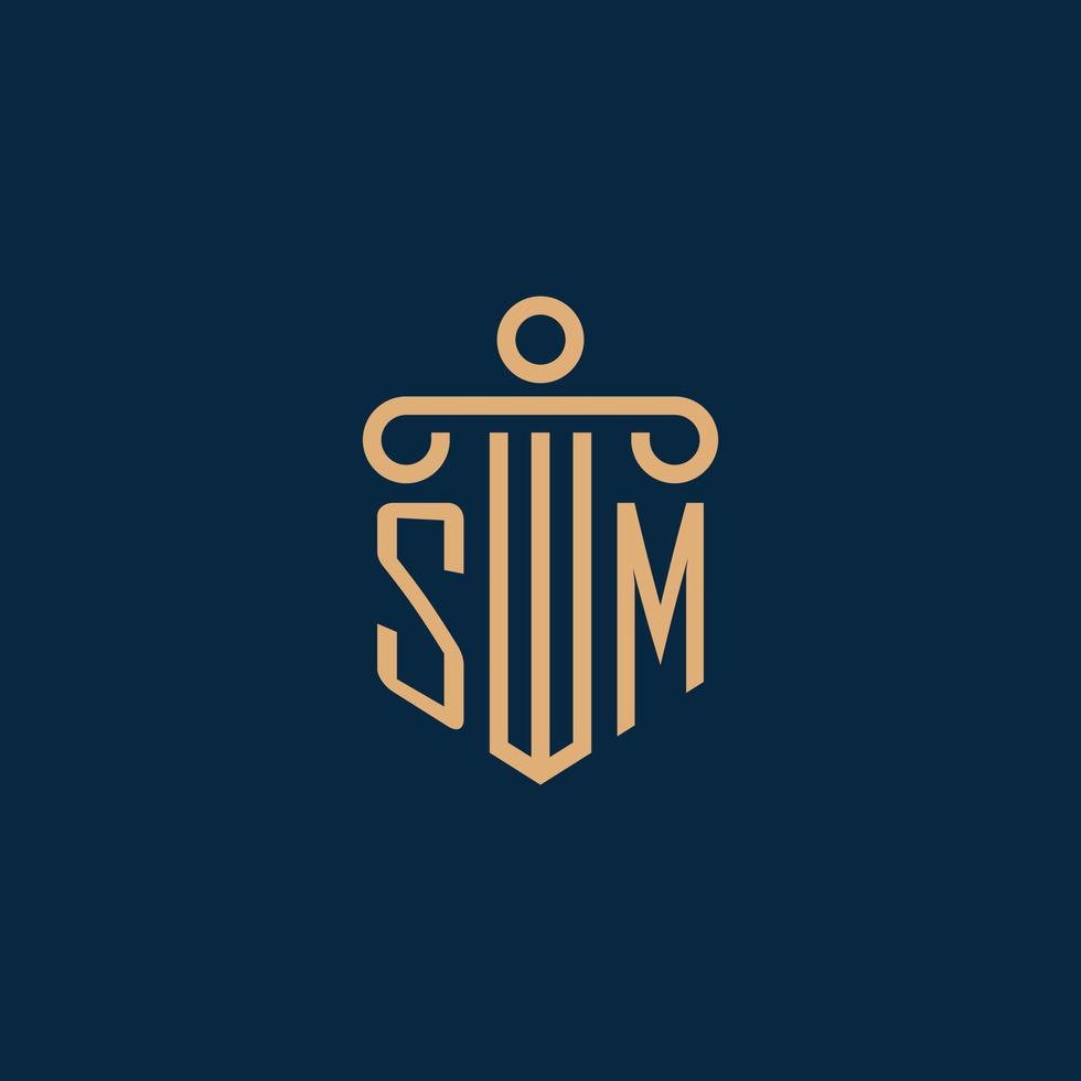 inicial sm para el logotipo del bufete de abogados, logotipo de abogado con pilar vector