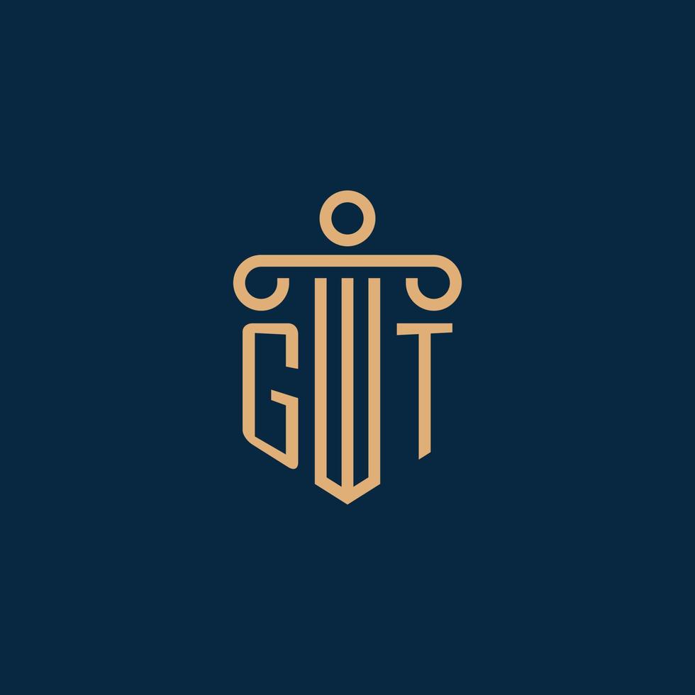 inicial gt para el logotipo del bufete de abogados, logotipo de abogado con pilar vector