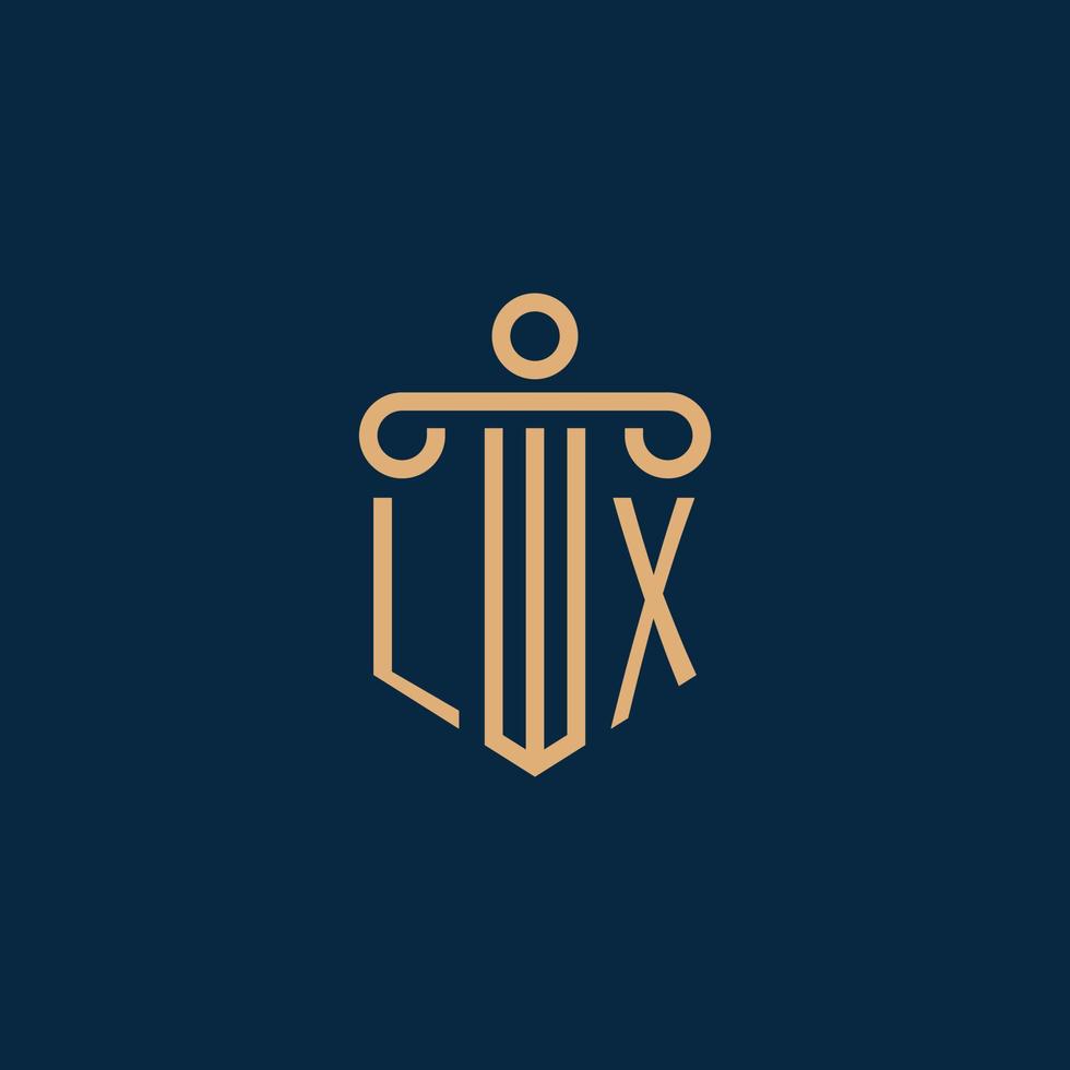 lx inicial para el logotipo del bufete de abogados, logotipo de abogado con pilar vector