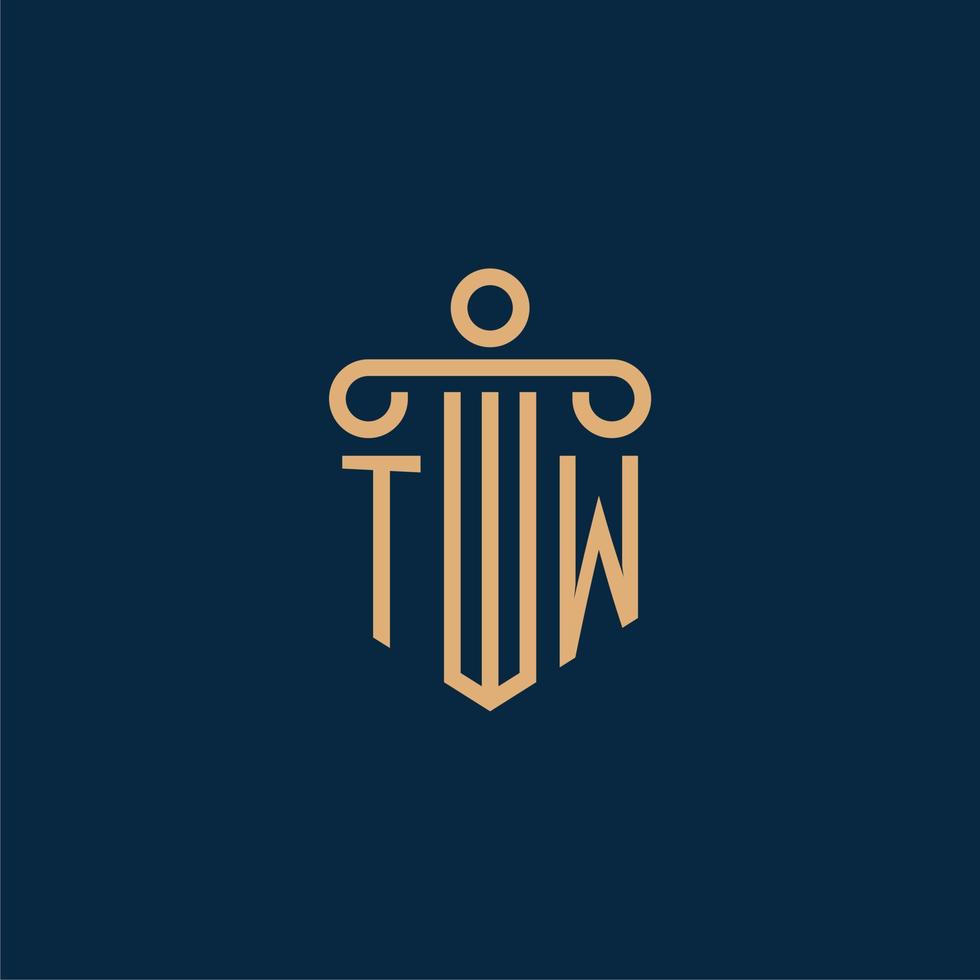 tw inicial para logotipo de bufete de abogados, logotipo de abogado con pilar vector