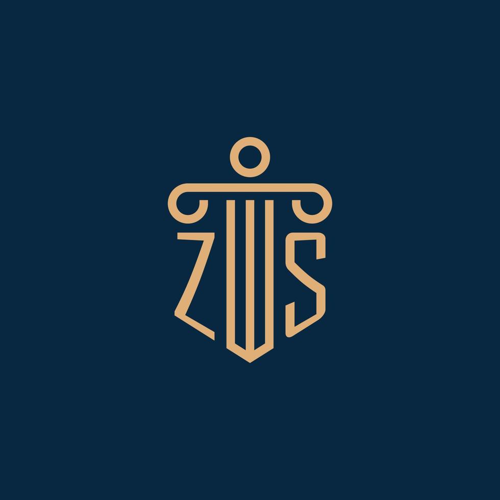 ZS initial for law firm logo, lawyer logo with pillar vector