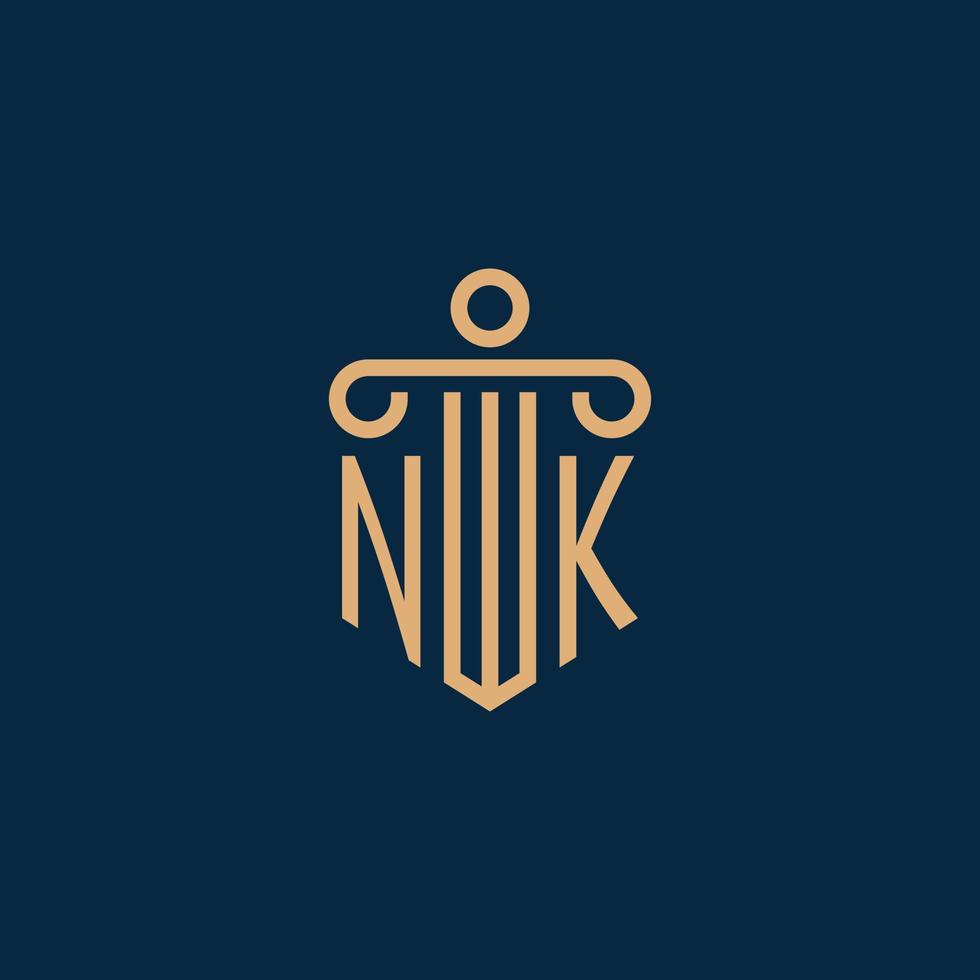 NK initial for law firm logo, lawyer logo with pillar vector