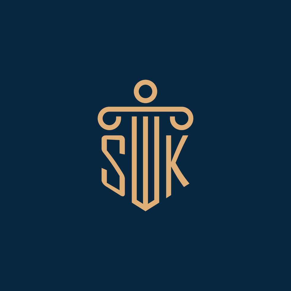 sk inicial para logotipo de bufete de abogados, logotipo de abogado con pilar vector