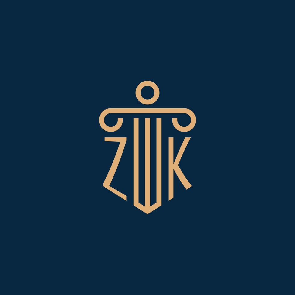 inicial de zk para el logotipo del bufete de abogados, logotipo de abogado con pilar vector