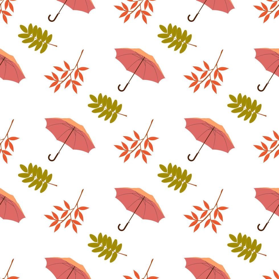 otoño de patrones sin fisuras con sombrillas y hojas de otoño. linda ilustración plana del patrón de otoño vector