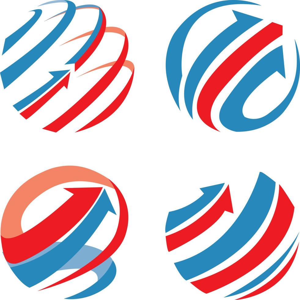 Globes arrow logo icon set vector