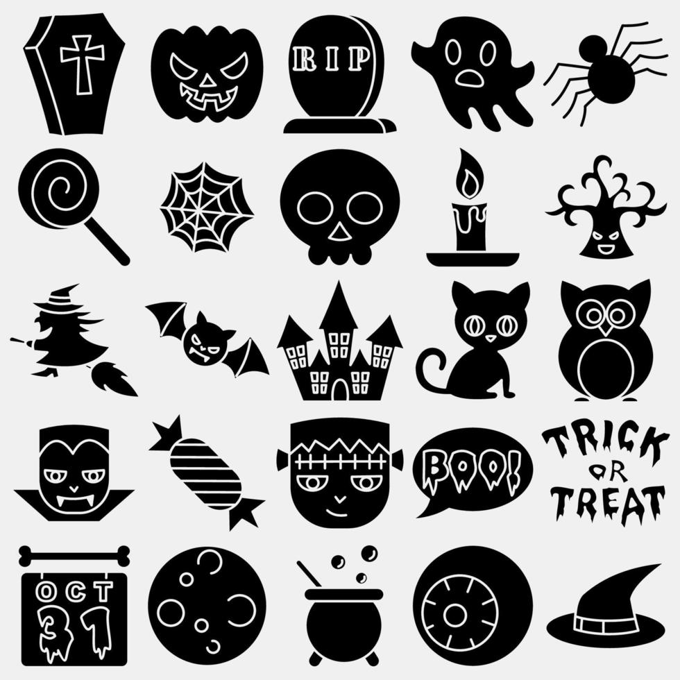 Icon set halloween elements.Icon in glyph style. Suitable for prints, poster, flyers, party decoration, greeting card, etc. vector