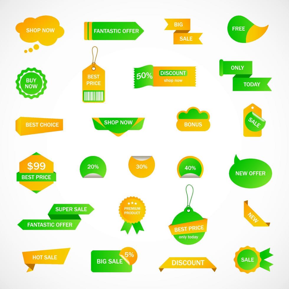 Vector stickers, price tag, banner, label. Coupon sale, offers and promotions vector template. Shop price tag, retail, commerce, business. Set of speech bubbles