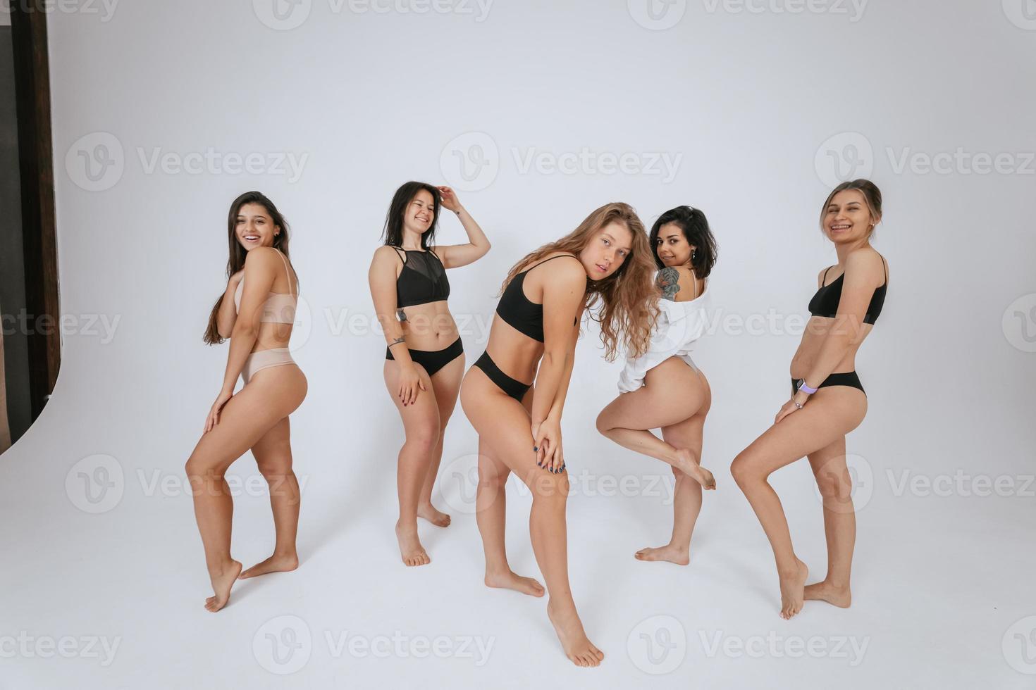 diverse models wearing comfortable underwear, enjoying time together photo