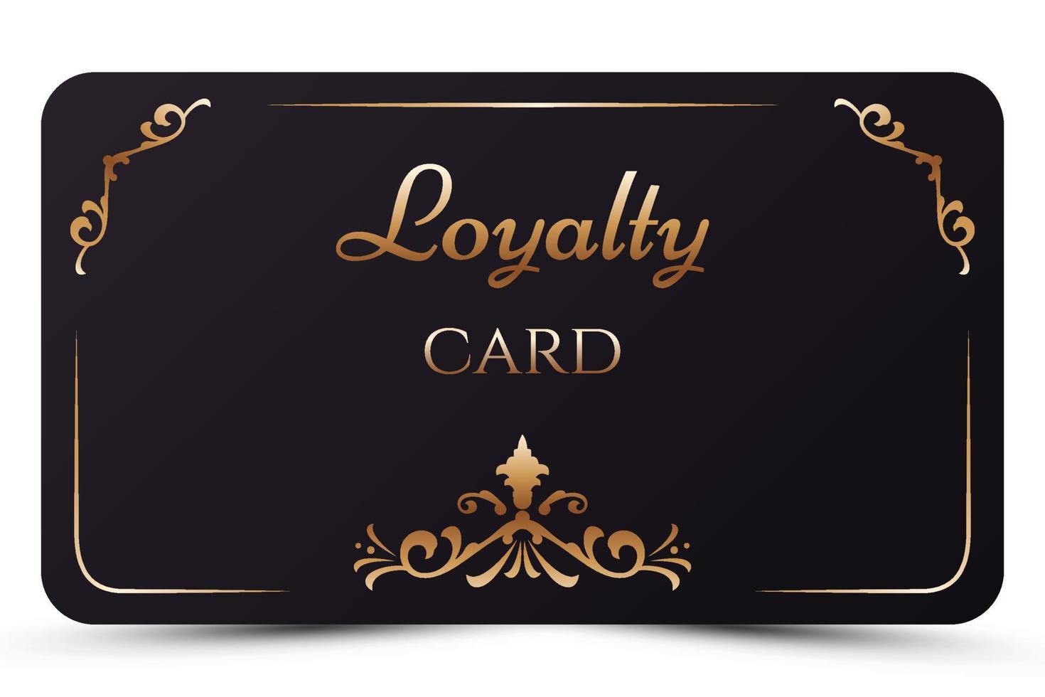 Black elegant loyalty card template. Modern business card with royal golden 3d text, pattern. Luxury king invitation. Vector illustration for vip, bonus card, gift certificate