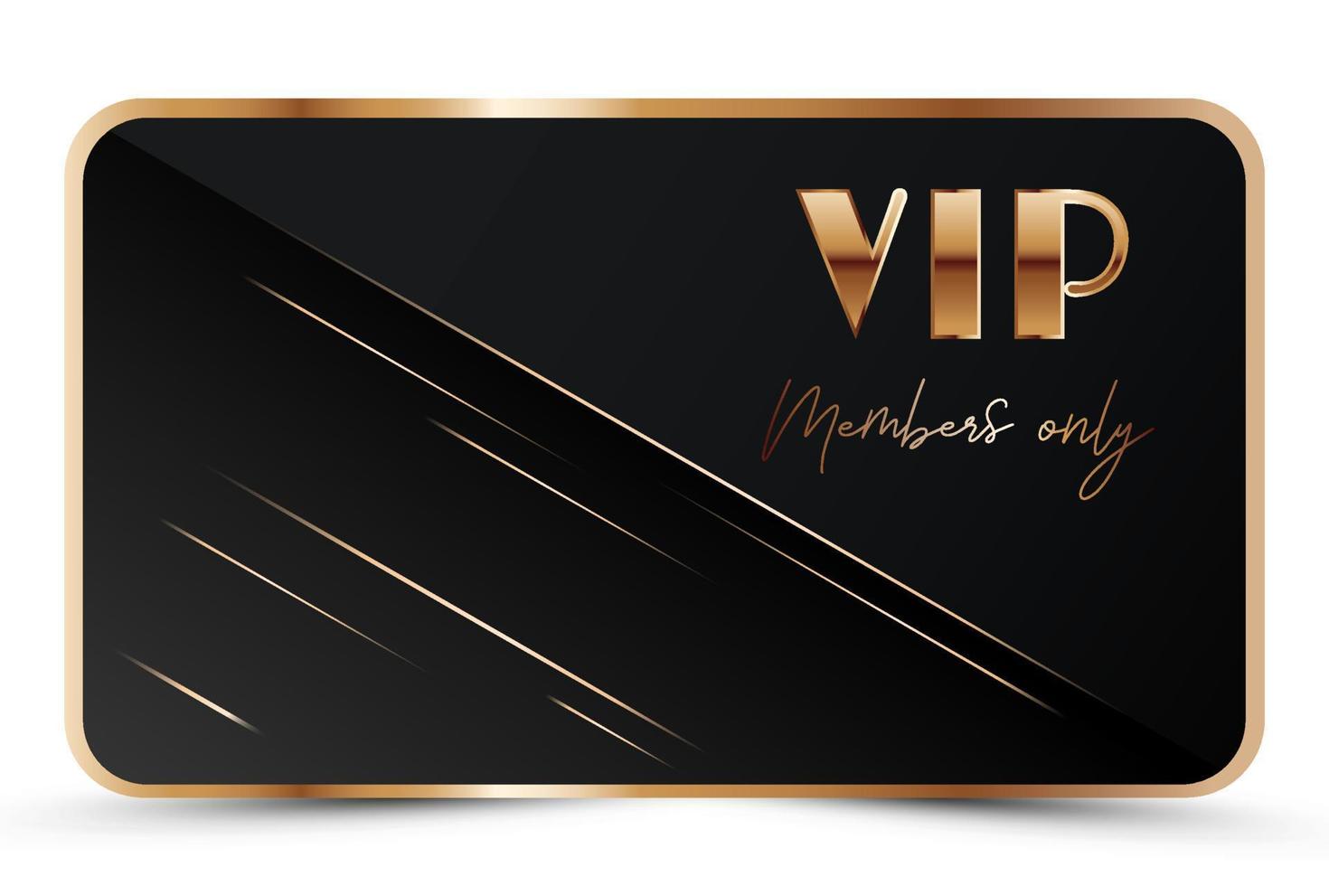 Black elegant vip card template. Modern business card for members only with golden 3d text, crown. Luxury abstract invitation. Vector illustration for loyalty, bonus card, gift certificate