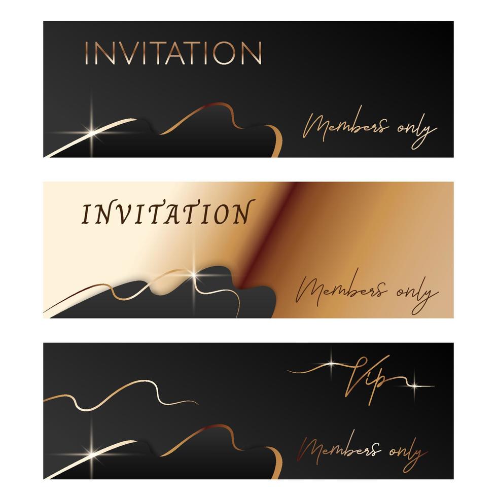 Set of golden elegant business card template. Modern gold vip invitation background. Black luxury gift certificate for members only. Vector illustration with abstract design for poster, greeting card