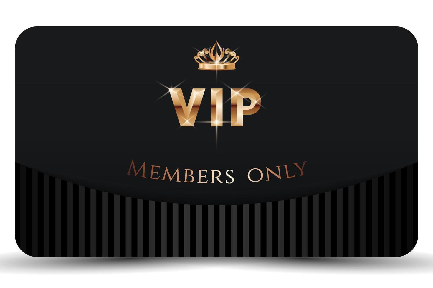 Golden and black elegant vip card template. Modern business card for members only. Royal design with 3d text, golden crown. Luxury abstract invitation on black background. Vector illustration