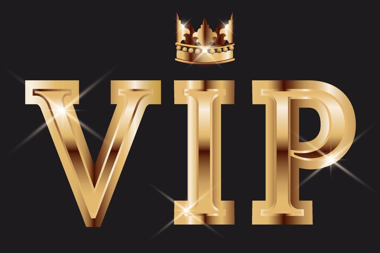 Golden 3d text with royal crown. VIP background template. Modern luxury design for vip card, club, party, invitation, premium, service. banner. Vector illustration