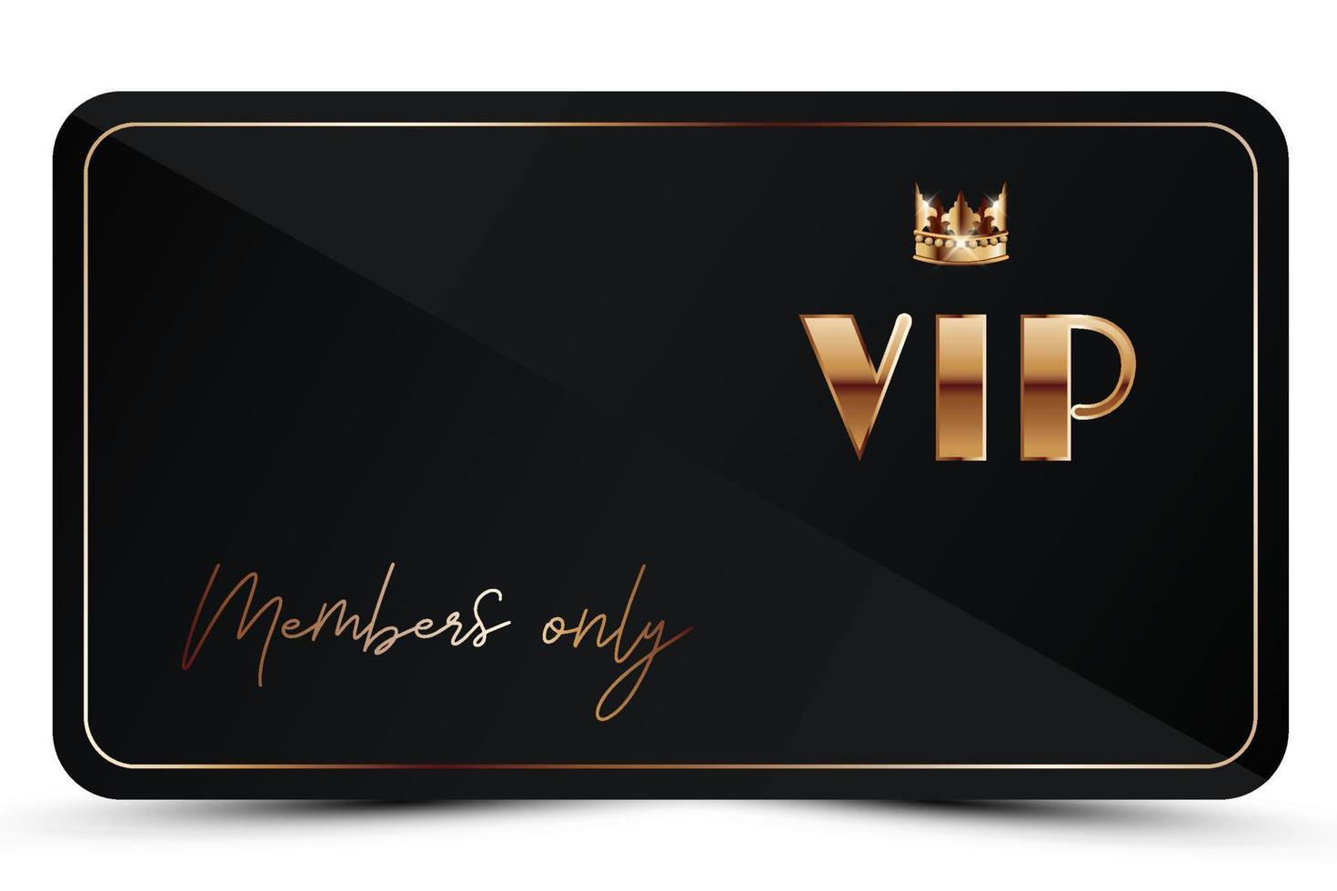 plantilla de tarjeta vip elegante negra. tarjeta de visita moderna solo para miembros con texto dorado en 3d, corona. invitación abstracta de lujo. ilustración vectorial para lealtad, tarjeta de bonificación, certificado de regalo vector