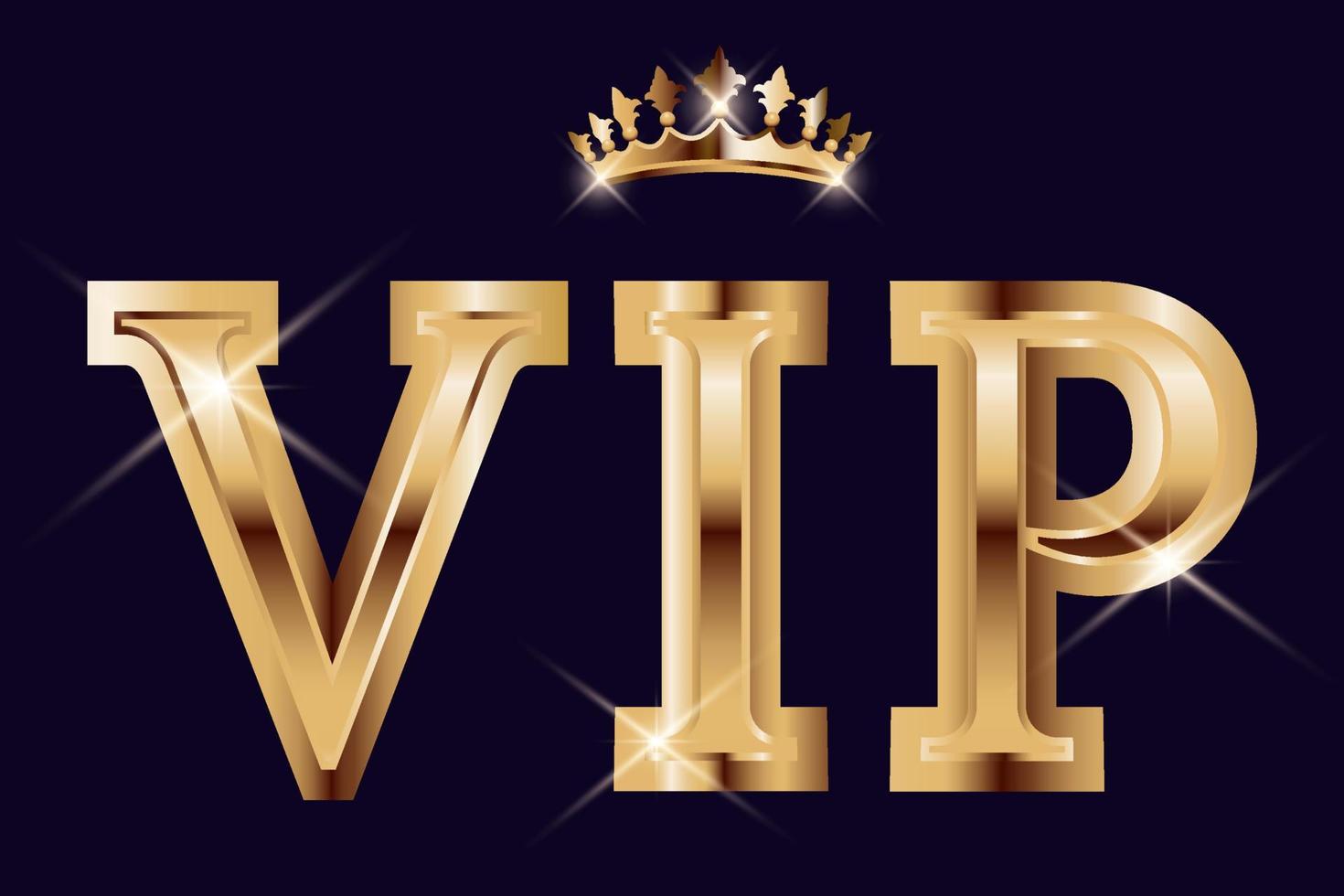 texto dorado en 3d con corona real. plantilla de fondo vip. diseño de lujo moderno para tarjeta vip, club, fiesta, invitación, premium, servicio. bandera. ilustración vectorial vector