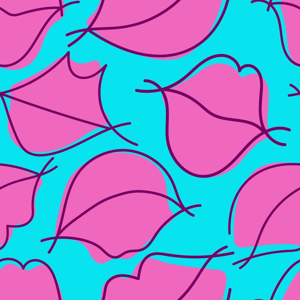 Vector seamless pattern with lips and lines on blue background. Stylish design for wallpaper, surface,textiles,notebooks,case, clouthers,design objects, wrapping paper. Decorative print.