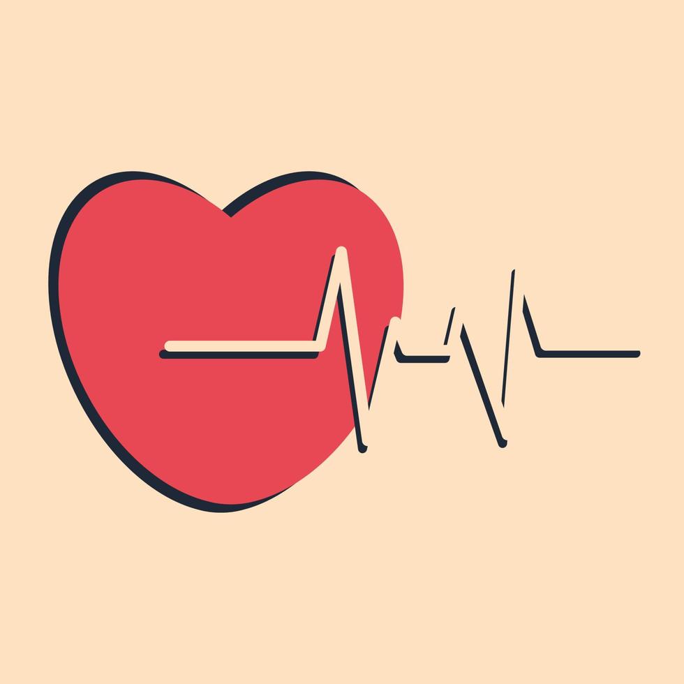 Heart rate icon. Pulse rate check. Heart with pulse line isolated. Vector flat illustration for healthy lifestyle, sport, health care, heart disease prevention