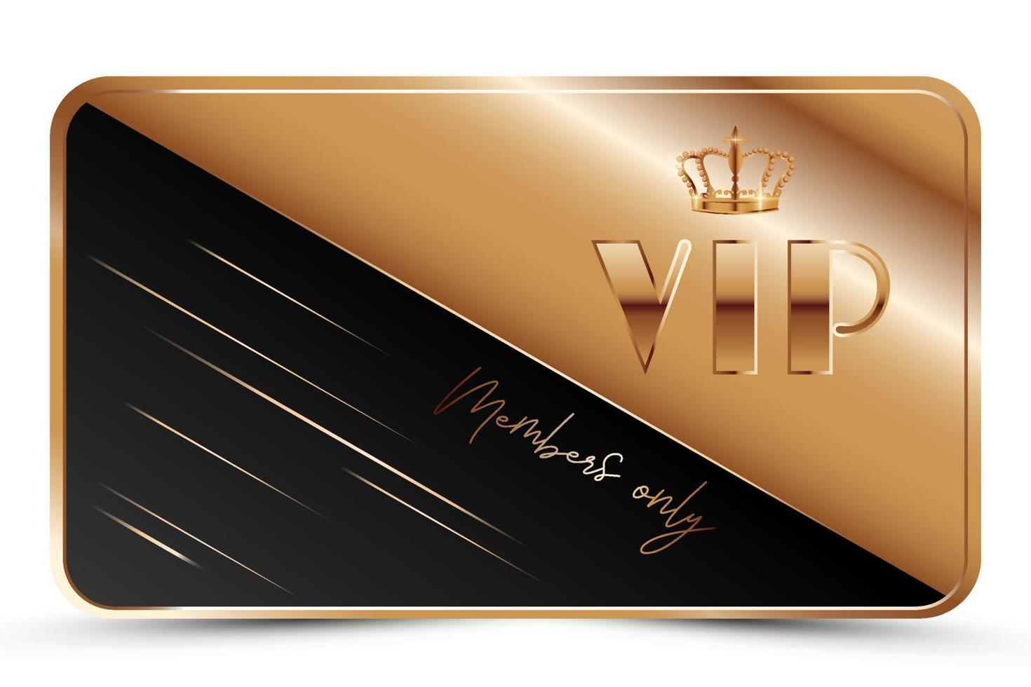 Black elegant vip card template. Modern business card for members only with golden 3d text, crown. Luxury abstract invitation. Vector illustration for loyalty, bonus card, gift certificate