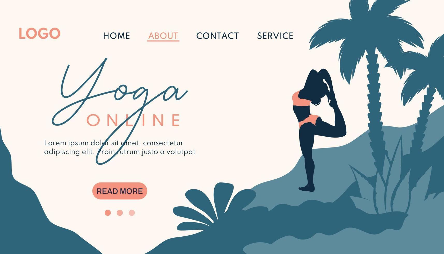 Yoga banner. Silhouette of Beautiful yoga girl in swimsuit on the beach. Female character does meditation, breathing practice outdoor. Vector flat illustration for healthy lifestyle, poster,  website