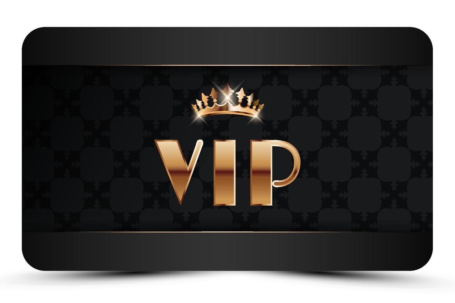 Black elegant vip card template. Modern business card for members only with golden 3d text, crown. Luxury abstract invitation. Vector illustration for loyalty, bonus card, gift certificate