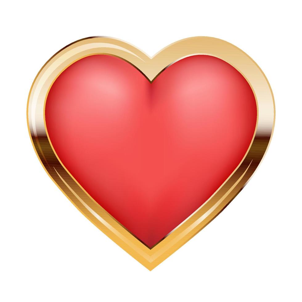 corazón rojo brillante en marco dorado aislado sobre fondo blanco. concepto romántico y de boda. decoración en forma de corazón. ilustración vectorial en estilo realista. vector