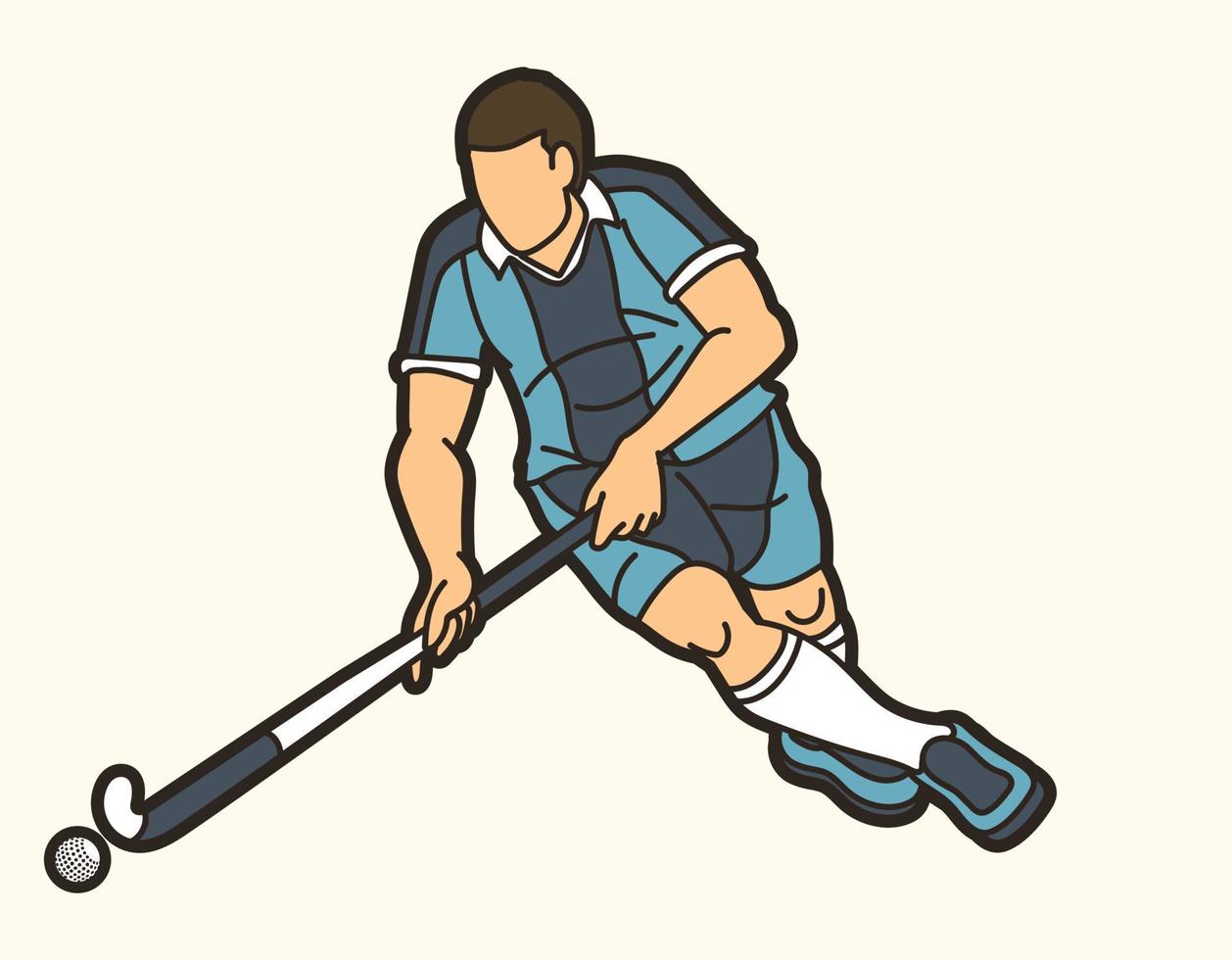 hockey sobre césped deporte masculino jugador acción dibujos animados gráfico vector