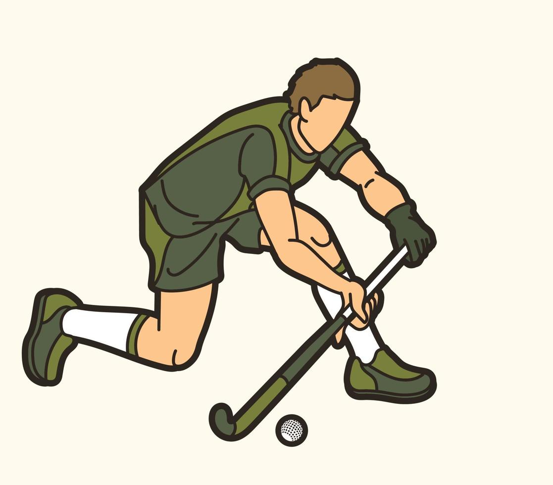 acción de jugador masculino de deporte de hockey sobre césped de dibujos animados vector