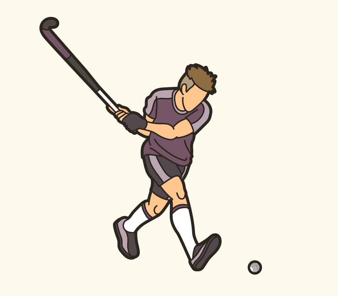 Field Hockey Sport Male Player Action Cartoon Graphic Vector