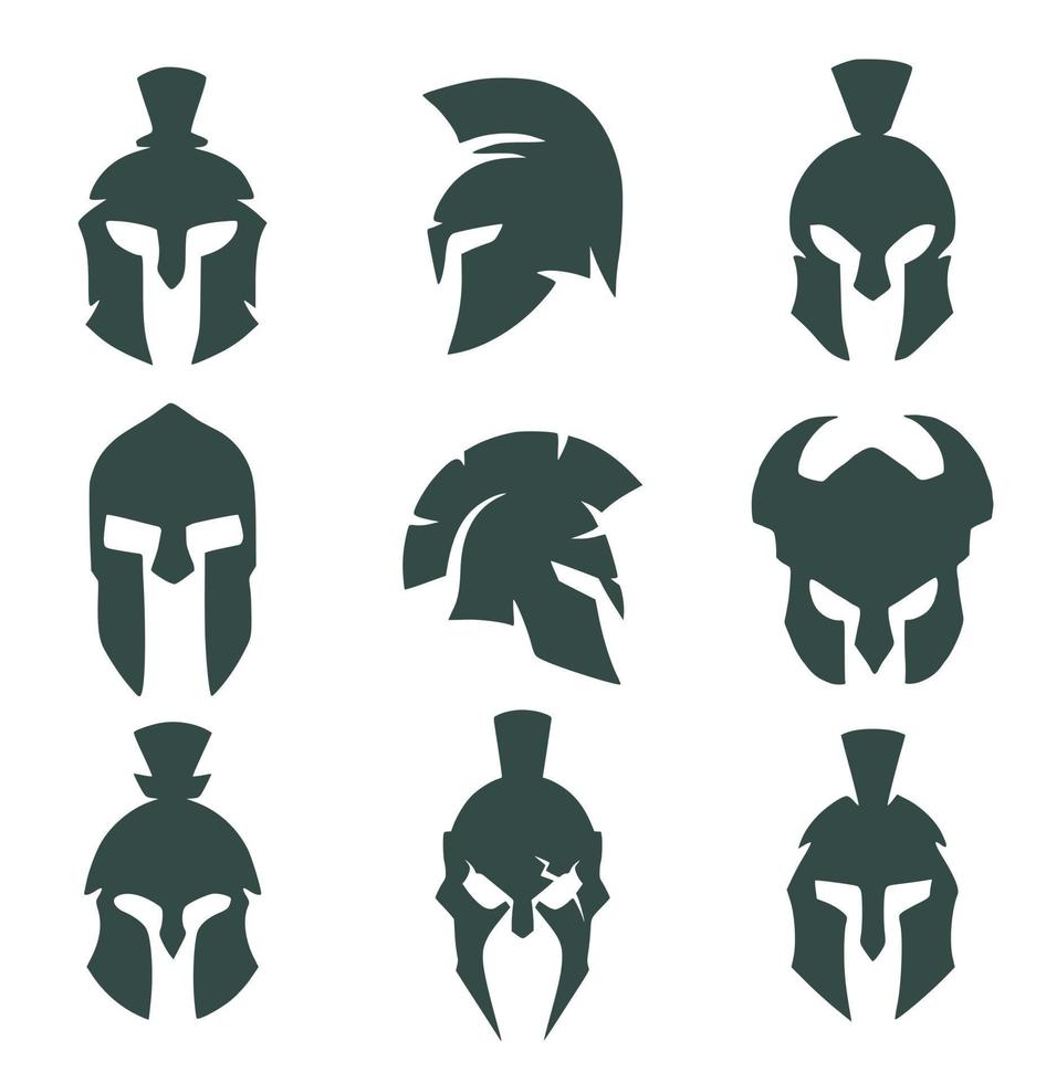 Set of nine spartan helmets. Commander's helmet vector