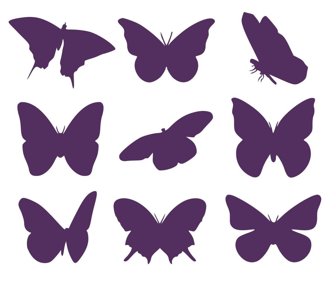 conjunto de doce siluetas de mariposas. colección entomológica de mariposas vector