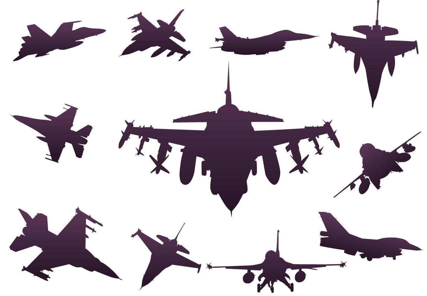 A set of silhouettes of fighter planes vector