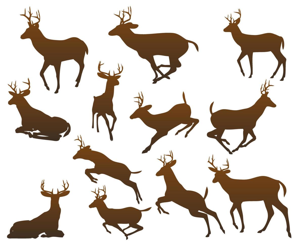 Set of wild deer silhouettes vector