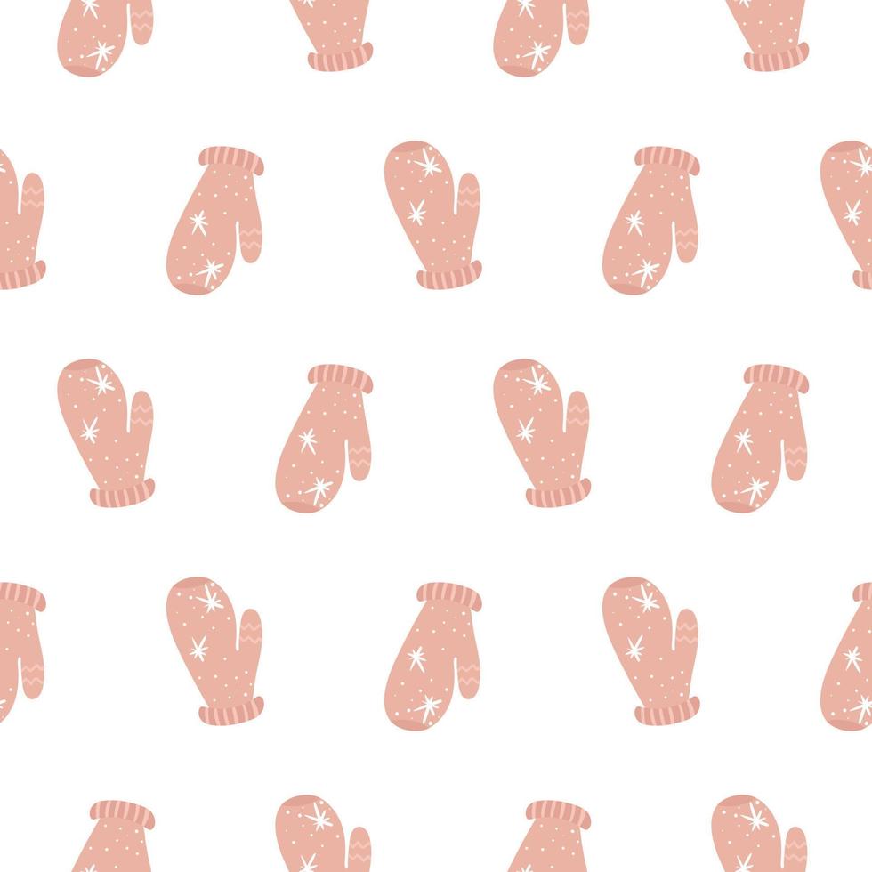 Pink mittens pattern. Winter pattern for textiles, fabrics, wrapping paper, website. vector
