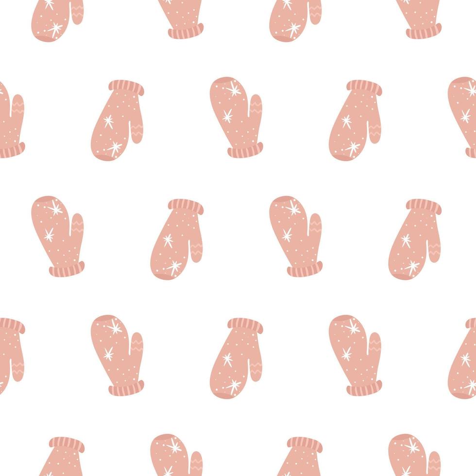 Pink mittens pattern. Winter pattern for textiles, fabrics, wrapping paper, website. vector