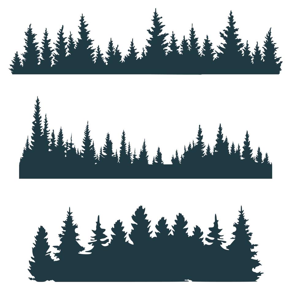 un conjunto de tres siluetas de bosques de coníferas para ti vector