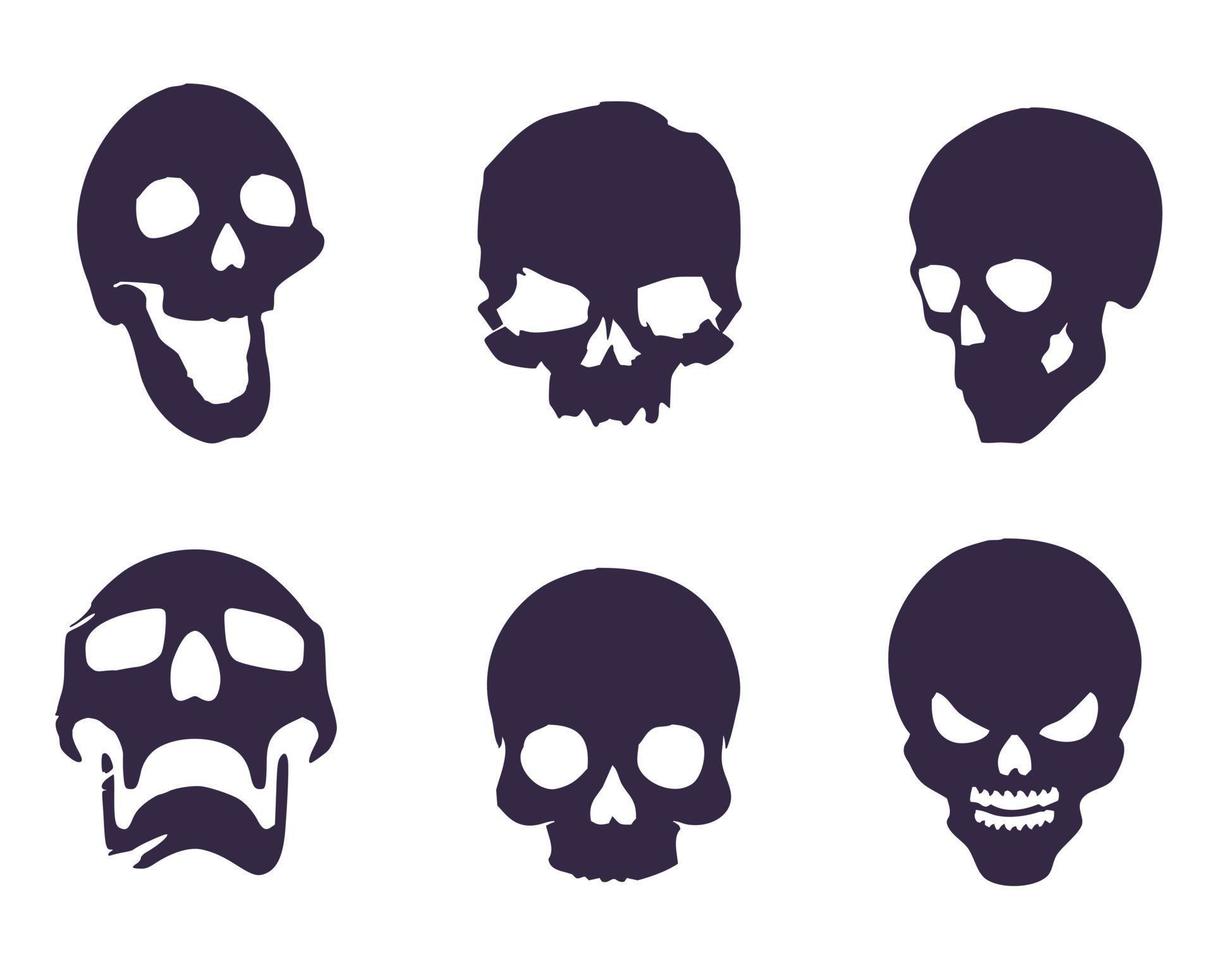 Set of six human skulls vector