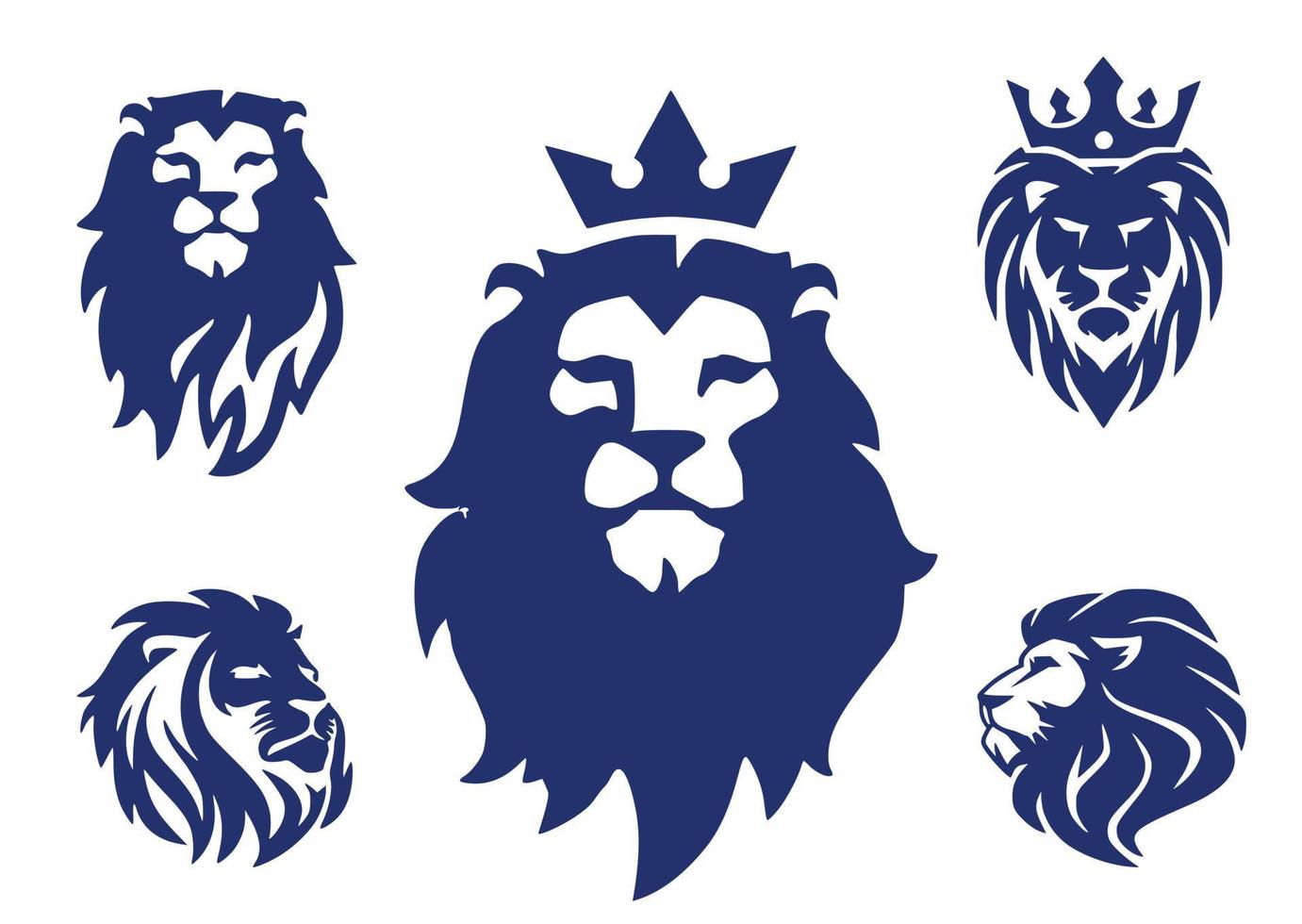 Five silhouettes of the face of a lion. Lion muzzle emblem. vector