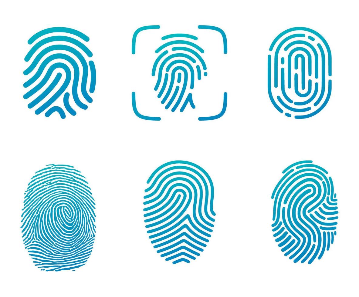 Set of six blue fingerprints vector