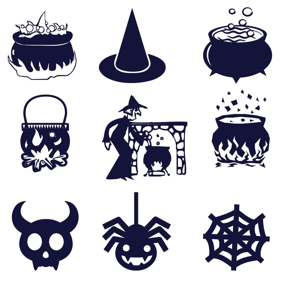 Halloween witch attributes silhouette set vector